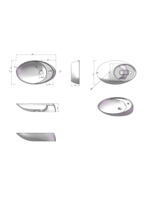 Schéma technique et dimensions de la vasque SDV38