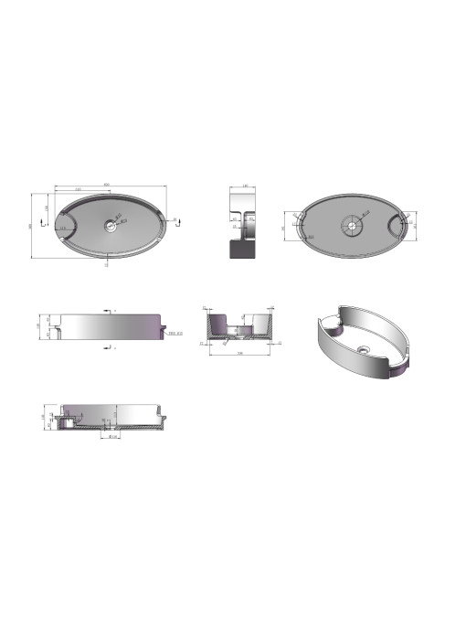 Schéma et dimensions de la vasque SDV70