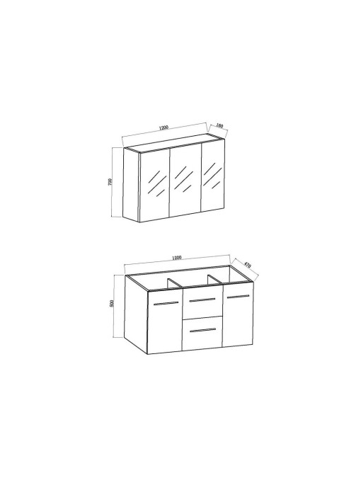 Plan et dimensions de l'ensemble meubles PALERME Scandinave