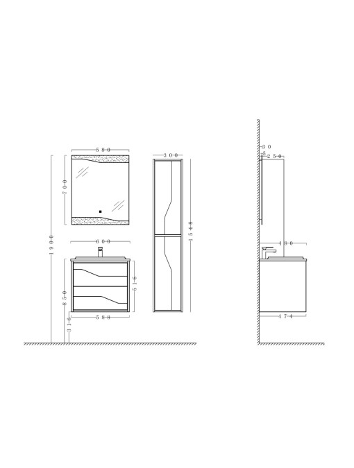 Dimensions meuble simple vasque URBINO 600
