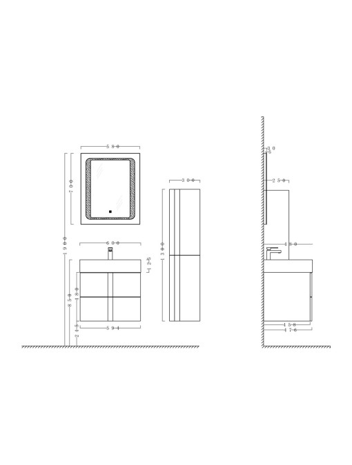 Dimensions Meuble simple vasque BOREAL 600