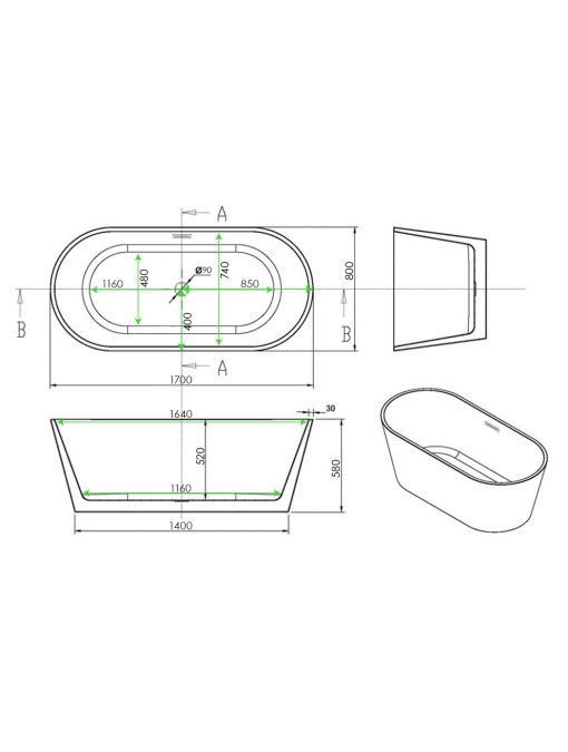 Plan Baignoire îlot Lugano