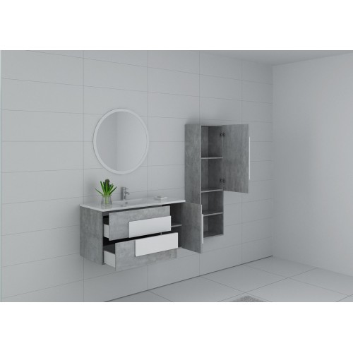 Meuble salle de bain CASTELLO 1000 1 vasque Béton et blanc 