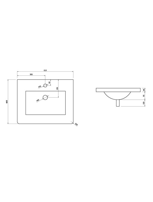 Plan vasque en acrylique du petit meuble TREVISE 600 Gris Taupe