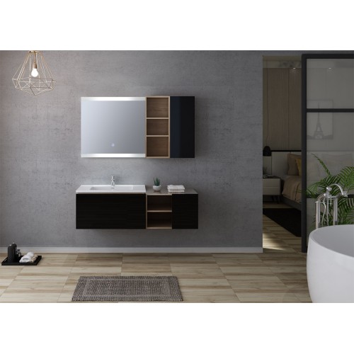 Meuble de salle de bain ALASSIO 800 Scandinave vintage & noir gloss