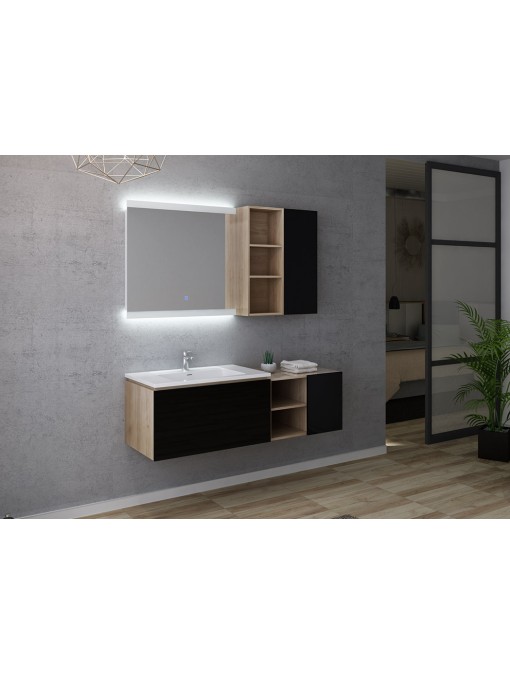 Meuble salle de bain 1 vasque ALASSIO 800 Noir et bois