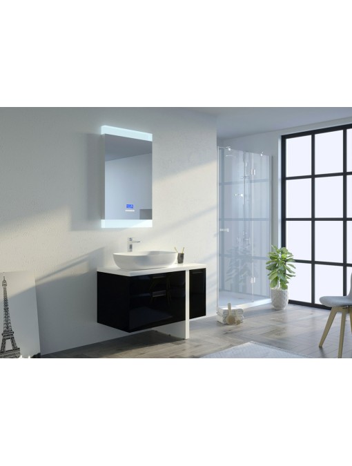 Meuble de salle de bain simple vasque avec miroir connecté SCARLINO 1000 Noir