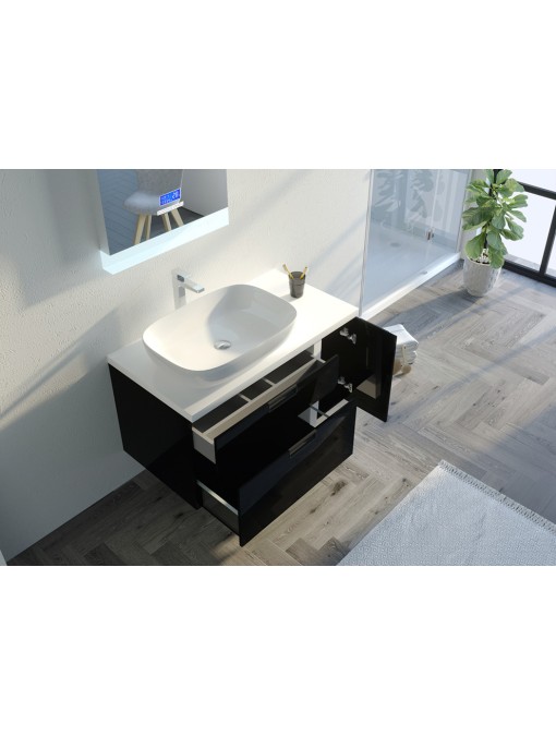 Meuble de salle de bain SCARLINO 1000 Noir avec vasque en céramique blanche
