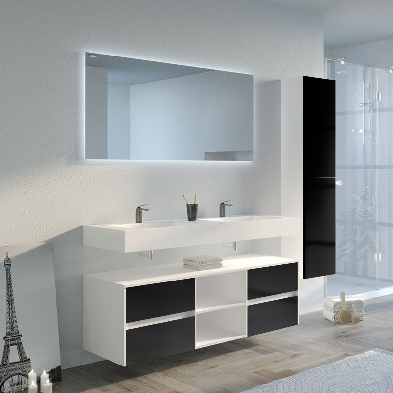 Meuble de salle de bain 140 cm ZINA chêne et noir