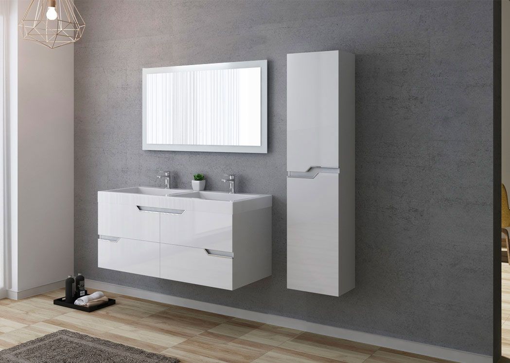 Meuble salle de bain design 2 vasques : découvrez le Calabro 1200 blanc !