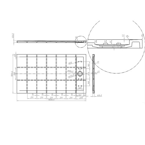 Receveur de douche en Gel coat ALICANTE Graphite 160x90cm