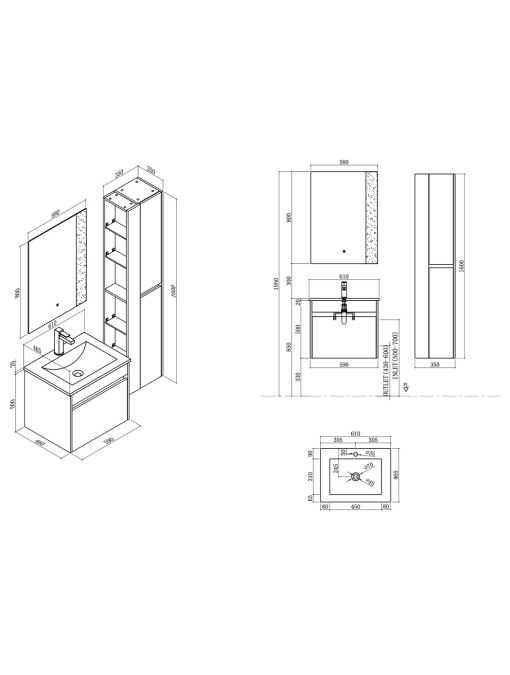 Plan et dimensions de BOVALINO 600 Chêne Foncé