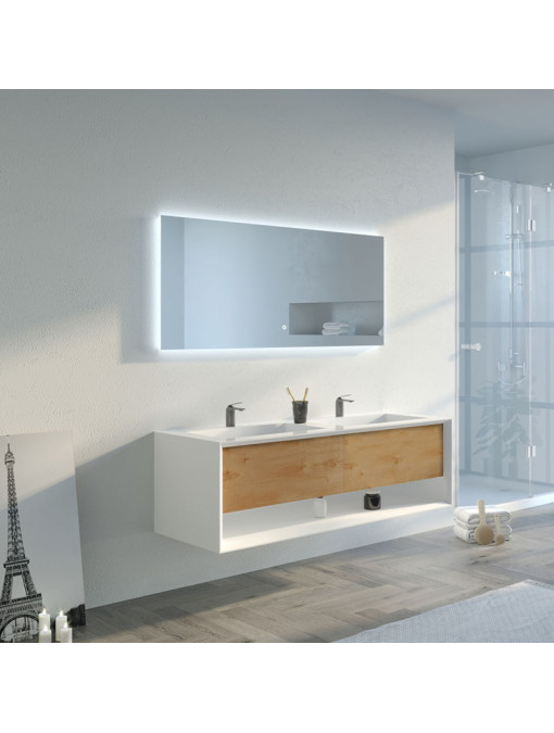 Meuble de salle de bain Piazza 1400 Bois naturel et Blanc