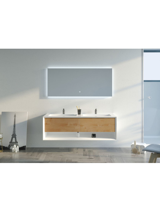 Meuble de salle de bain Piazza 1400 Bois naturel et Blanc