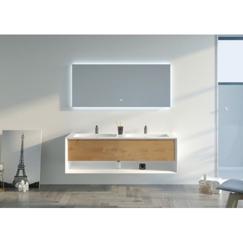 Meuble de salle de bain Piazza 1400 Bois naturel et Blanc