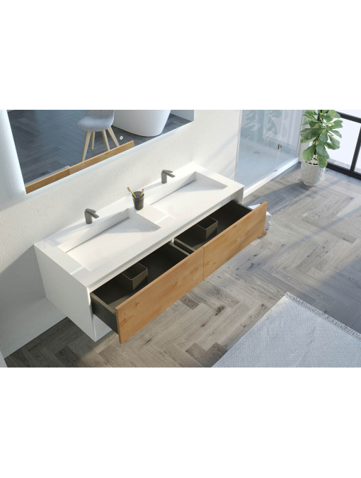 Meuble de salle de bain Piazza 1400 Bois naturel et Blanc