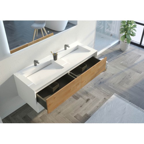 Meuble de salle de bain Piazza 1400 Bois naturel et Blanc