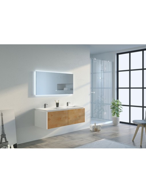 Meuble de salle de bain Fabrizia 1200 Bois naturel et Blanc