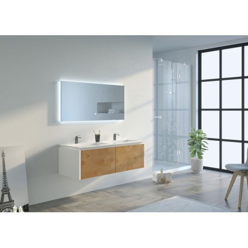 Meuble de salle de bain Fabrizia 1200 Bois naturel et Blanc