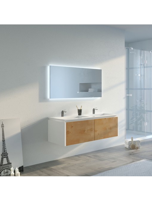 Meuble de salle de bain Fabrizia 1200 Bois naturel et Blanc