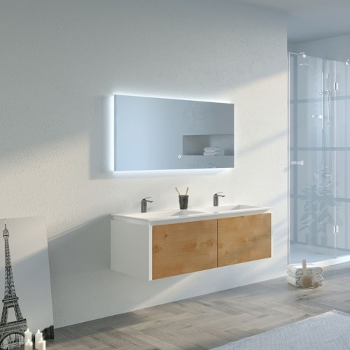 Meuble de salle de bain Fabrizia 1200 Bois naturel et Blanc