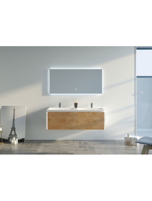 Meuble de salle de bain Fabrizia 1200 Bois naturel et Blanc