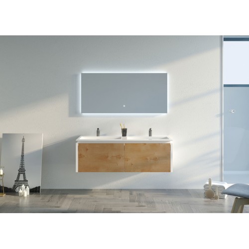 Meuble de salle de bain Fabrizia 1200 Bois naturel et Blanc