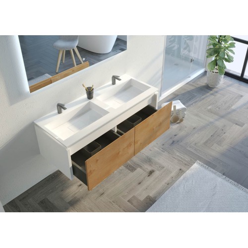 Meuble de salle de bain Fabrizia 1200 Bois naturel et Blanc