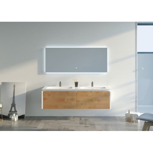 Meuble de salle de bain Fabrizia 1400 Bois naturel et Blanc