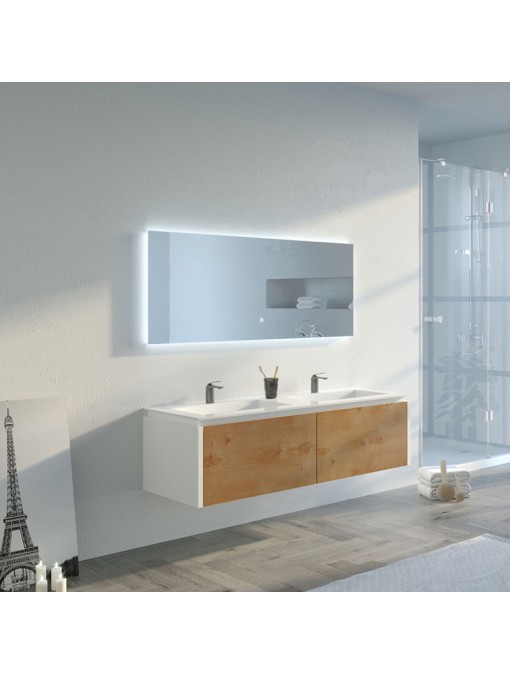 Meuble de salle de bain Fabrizia 1400 Bois naturel et Blanc