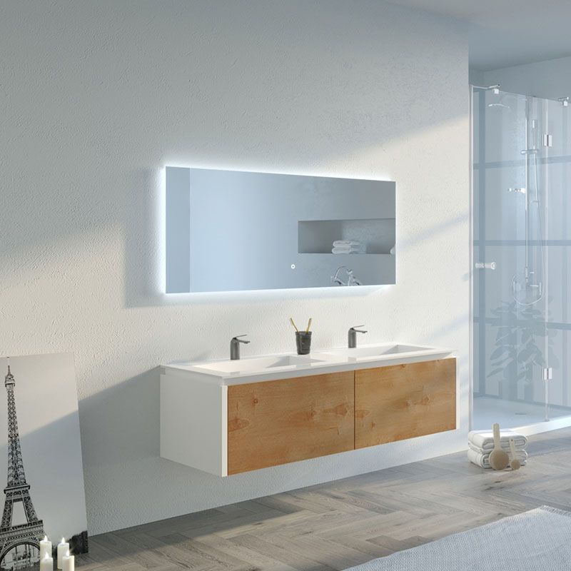 Meuble de salle de bain Fabrizia 1400 Bois naturel et Blanc