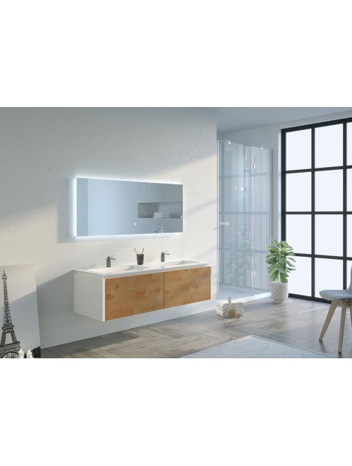 Meuble de salle de bain Fabrizia 1400 Bois naturel et Blanc