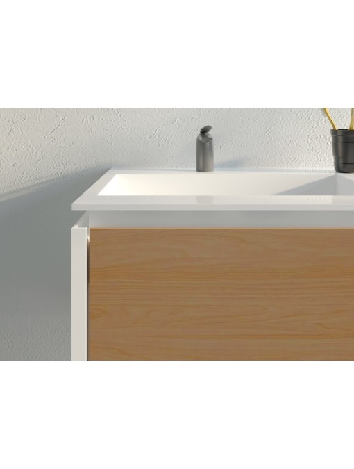 Meuble de salle de bain Fabrizia 1200 Bois naturel et Blanc