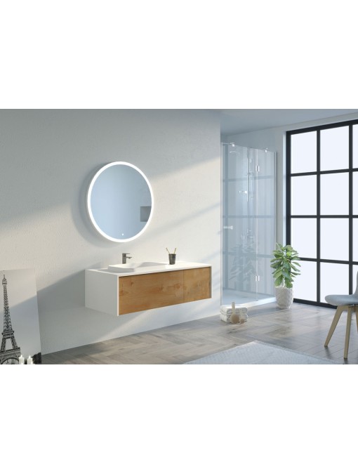 Meuble de salle de bain Mazzeo 1200 Bois naturel et Blanc