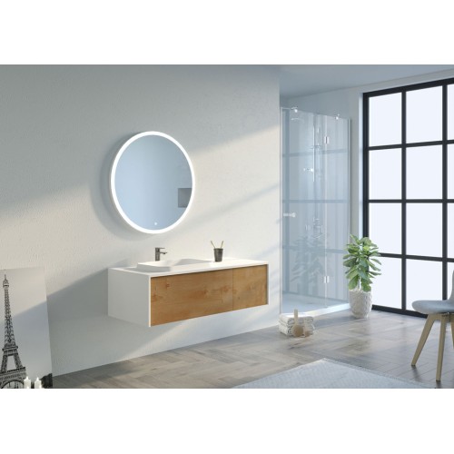 Meuble de salle de bain Mazzeo 1200 Bois naturel et Blanc