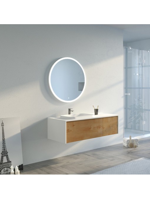 Meuble de salle de bain Mazzeo 1200 Bois naturel et Blanc