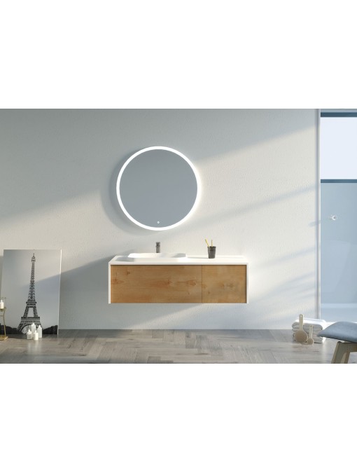 Meuble de salle de bain Mazzeo 1200 Bois naturel et Blanc