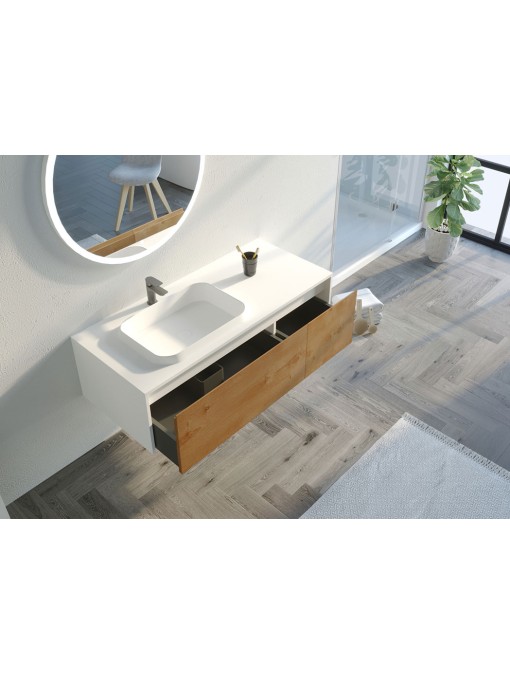 Meuble de salle de bain Mazzeo 1200 Bois naturel et Blanc