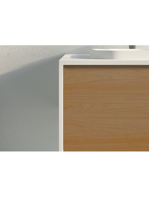 Meuble de salle de bain Mazzeo 1200 Bois naturel et Blanc