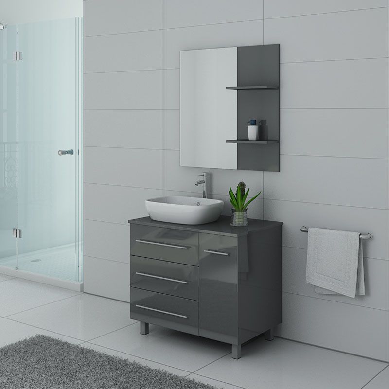 Meuble de salle de bain gris TOSCANE, meuble de salle de bain 1 vasque pas  cher