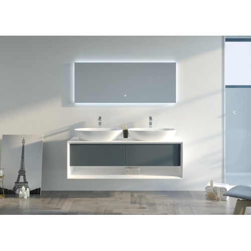 Meuble de salle de bain Bellano 1400 Gris béton et Blanc