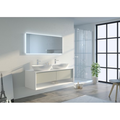 Meuble de salle de bain Bellano 1400 Beige galet et Blanc