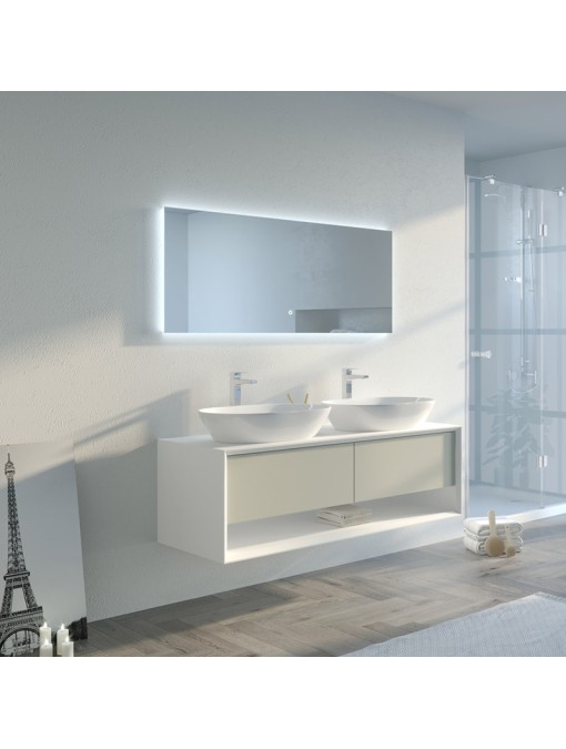 Meuble de salle de bain Bellano 1400 Beige galet et Blanc