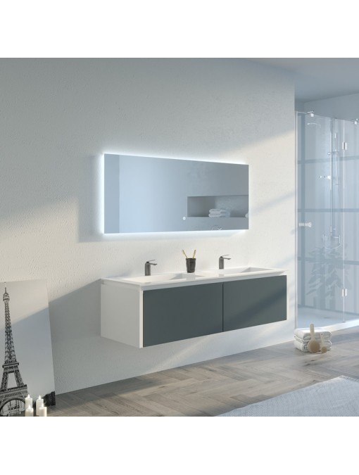 Meuble de salle de bain Fabrizia 1400 Gris béton et Blanc