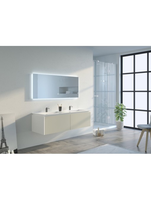 Meuble de salle de bain Fabrizia 1400 Beige galet et Blanc