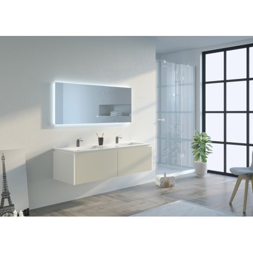 Meuble de salle de bain Fabrizia 1400 Beige galet et Blanc