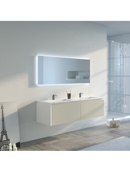 Meuble de salle de bain Fabrizia 1400 Beige galet et Blanc