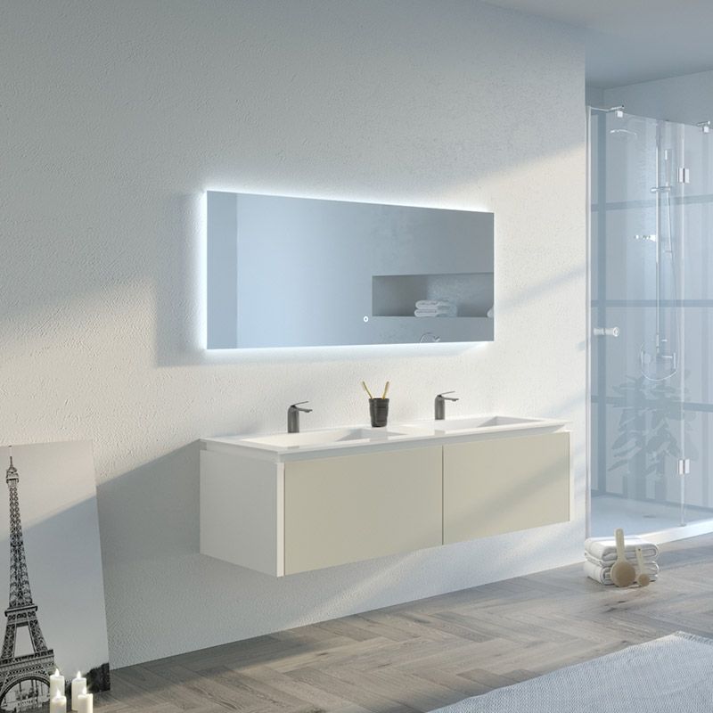 Meuble de salle de bain Fabrizia 1400 Beige galet et Blanc