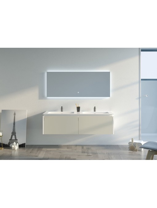 Meuble de salle de bain Fabrizia 1400 Beige galet et Blanc