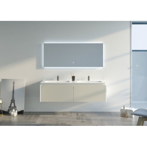 Meuble de salle de bain Fabrizia 1400 Beige galet et Blanc